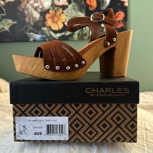 Cute brown suede heeled sandals
